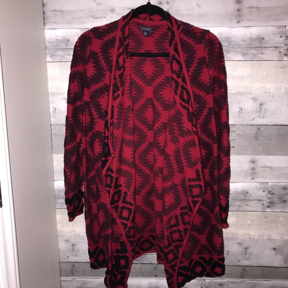 Lucky Brand Red and Black Aztec Cardigan